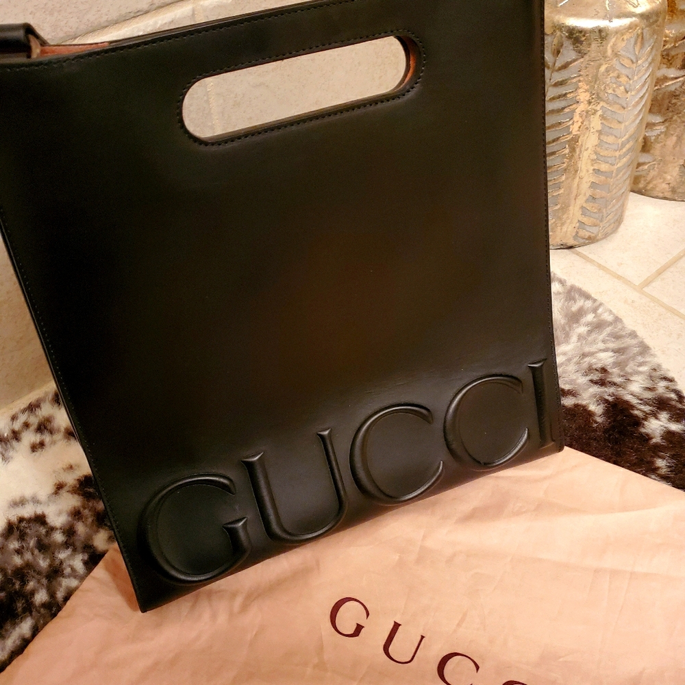 Gucci Bags|XL Black Leather Tote |Ghost |Embossed